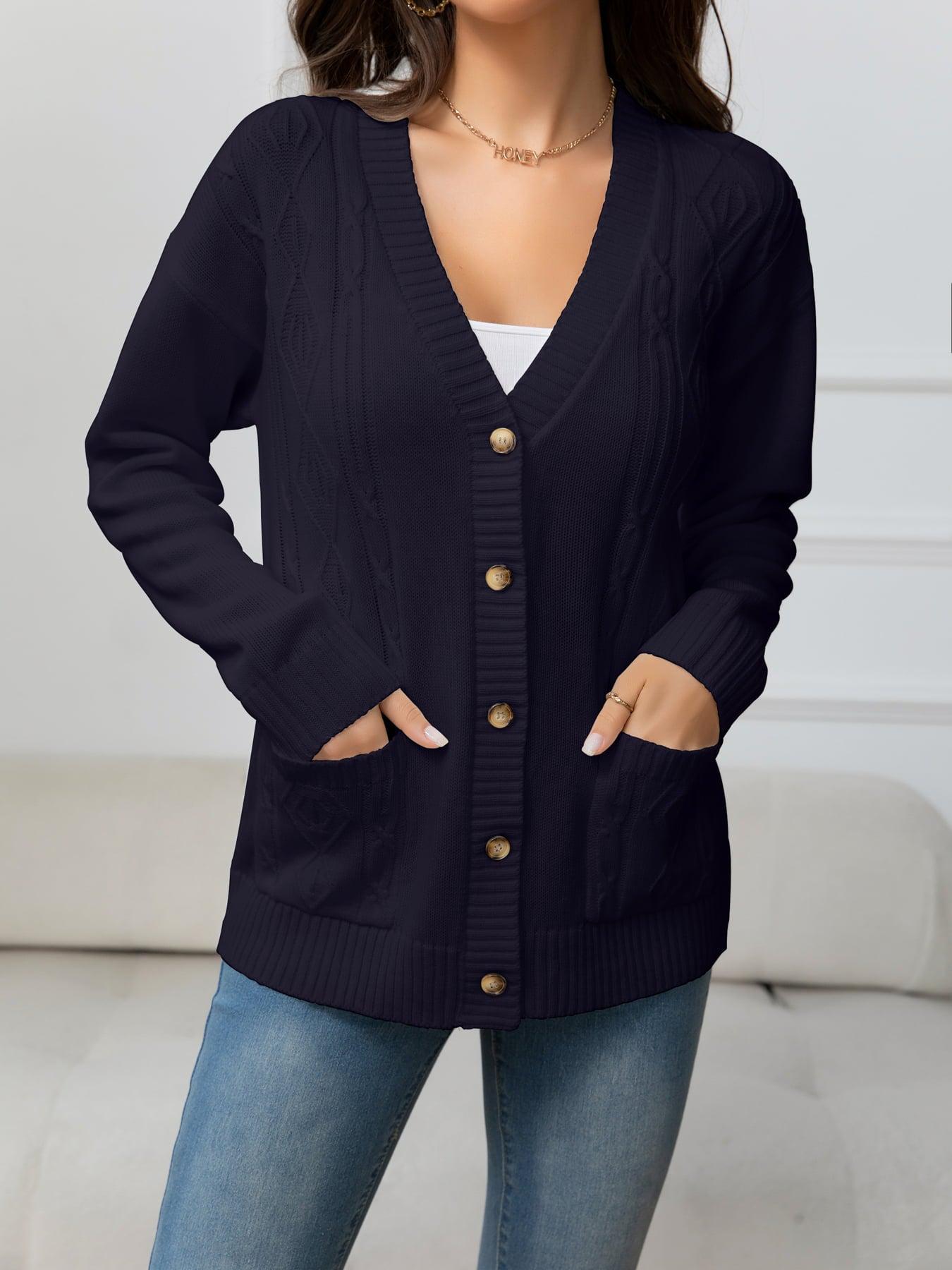 V-Neck Long Sleeve Buttoned Knit Top with Pocket BLUE ZONE PLANET