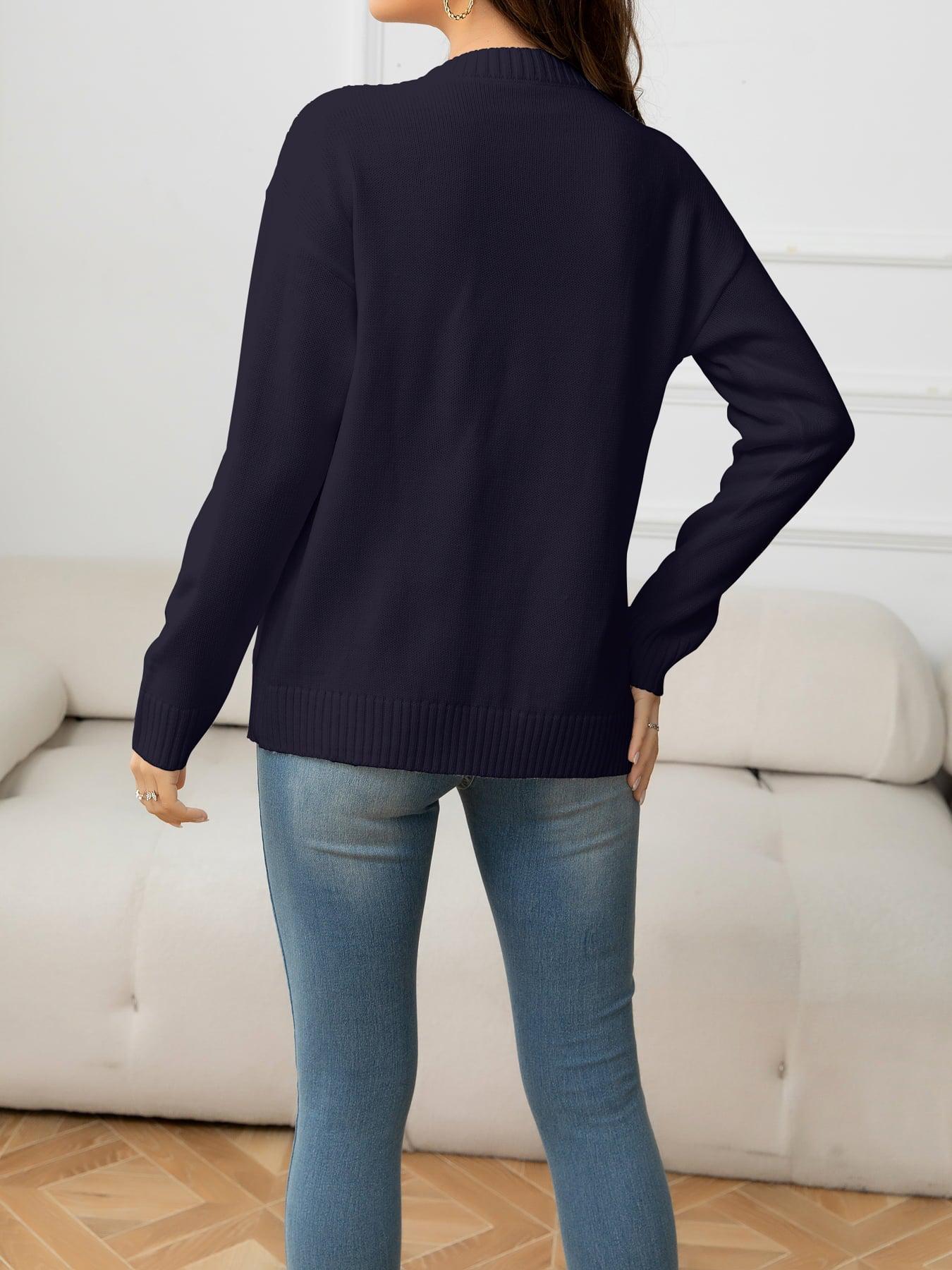 V-Neck Long Sleeve Buttoned Knit Top with Pocket BLUE ZONE PLANET