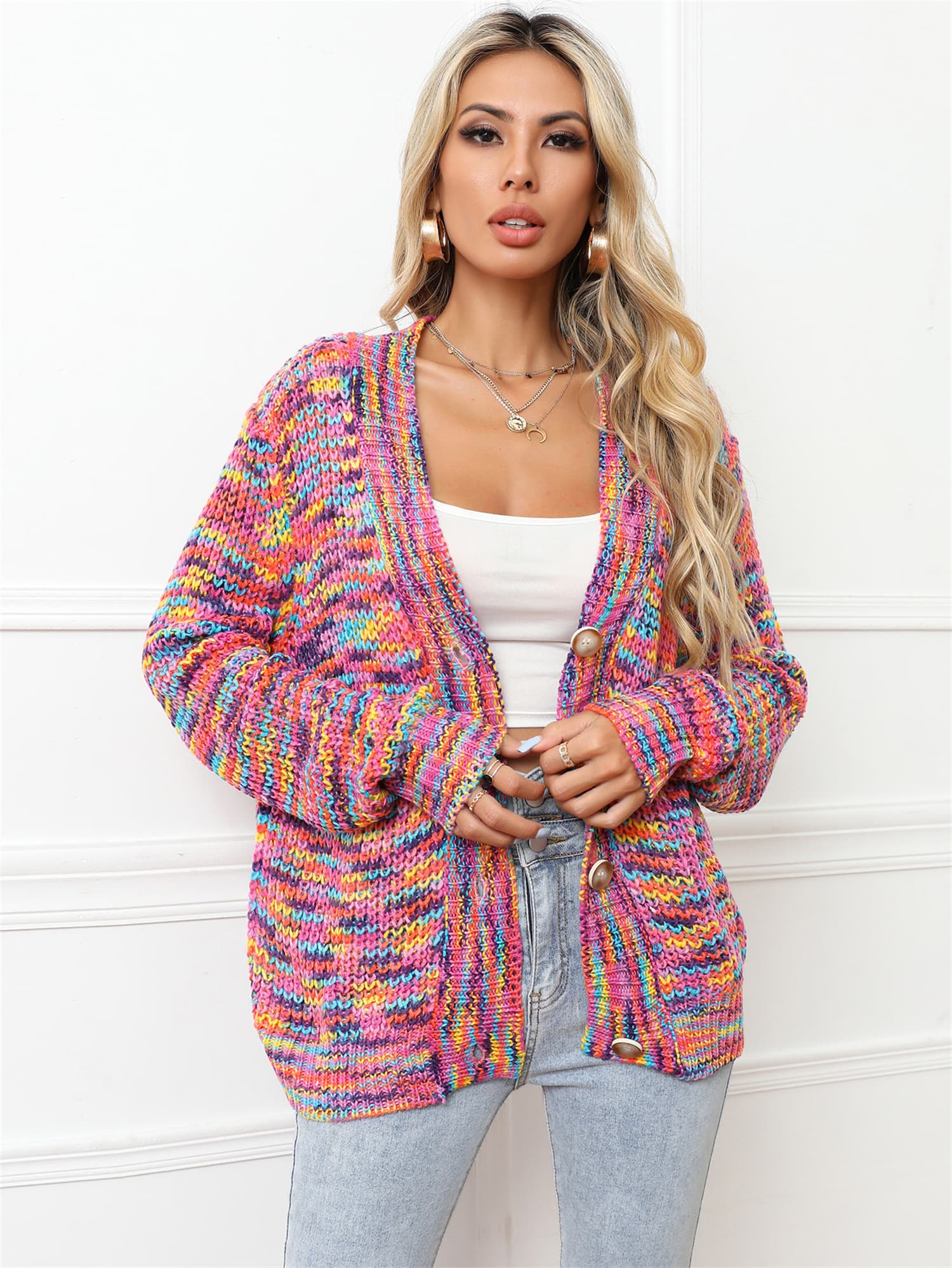 V-Neck Long Sleeve Cardigan BLUE ZONE PLANET