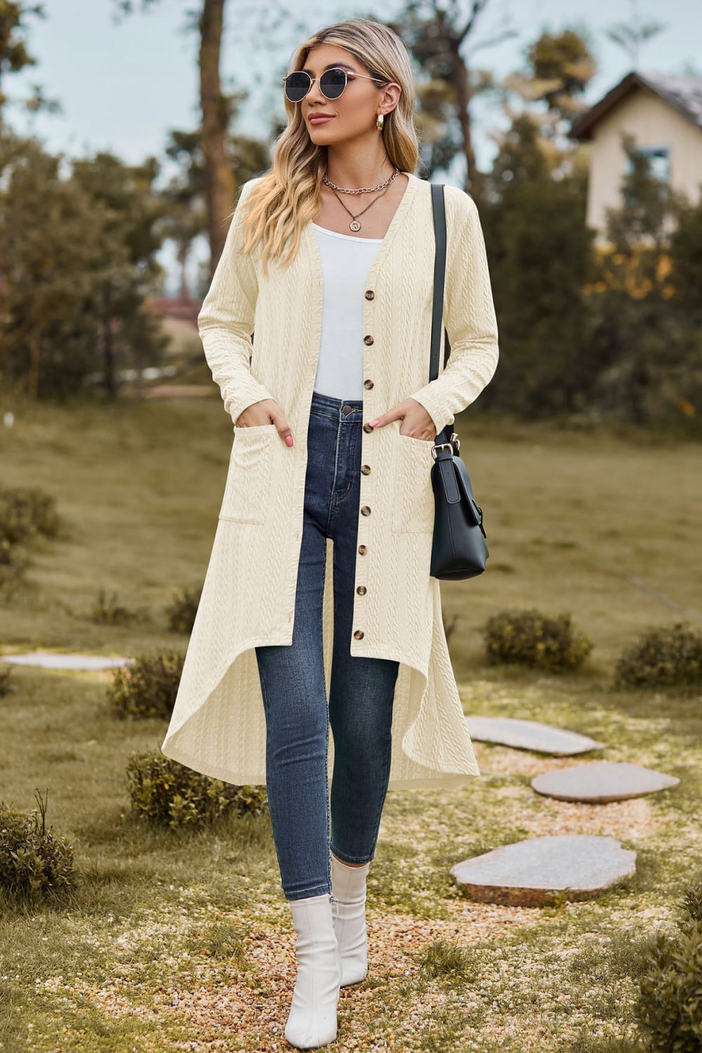 V-Neck Long Sleeve Cardigan with Pocket BLUE ZONE PLANET