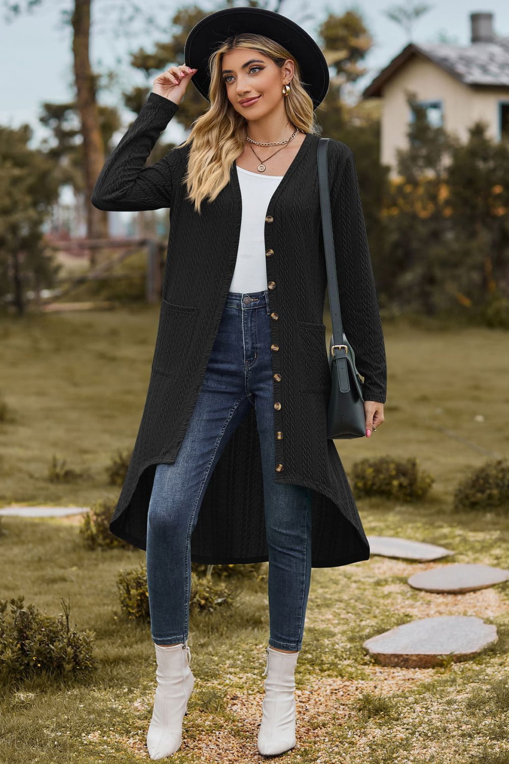 V-Neck Long Sleeve Cardigan with Pocket BLUE ZONE PLANET