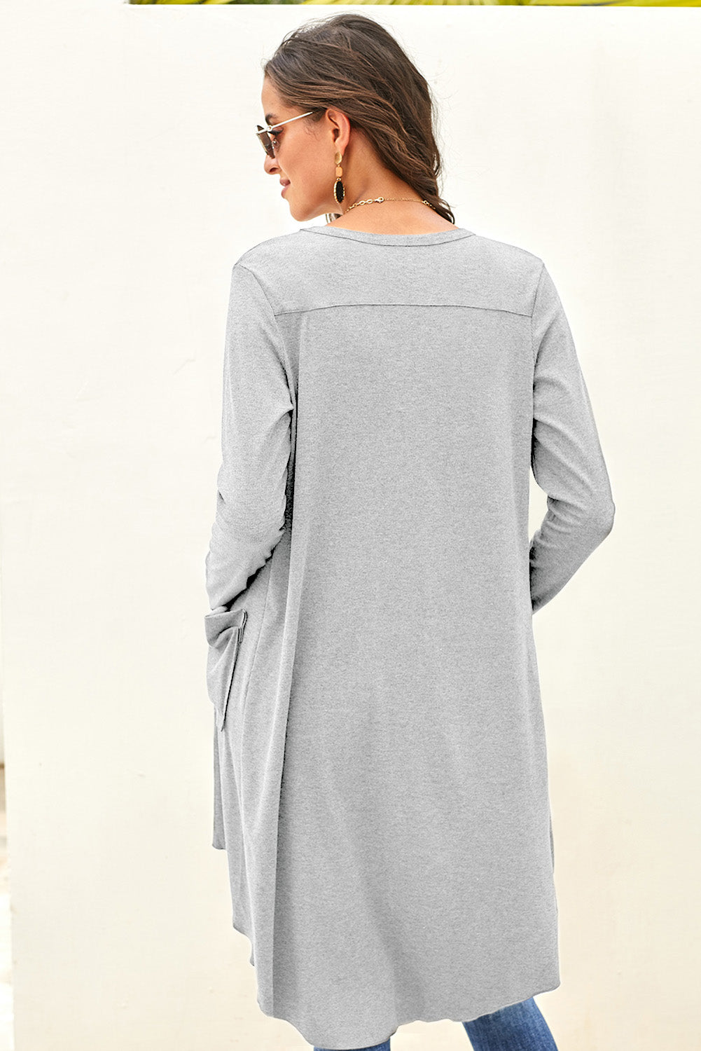 V-Neck Long Sleeve Cardigan with Pocket BLUE ZONE PLANET