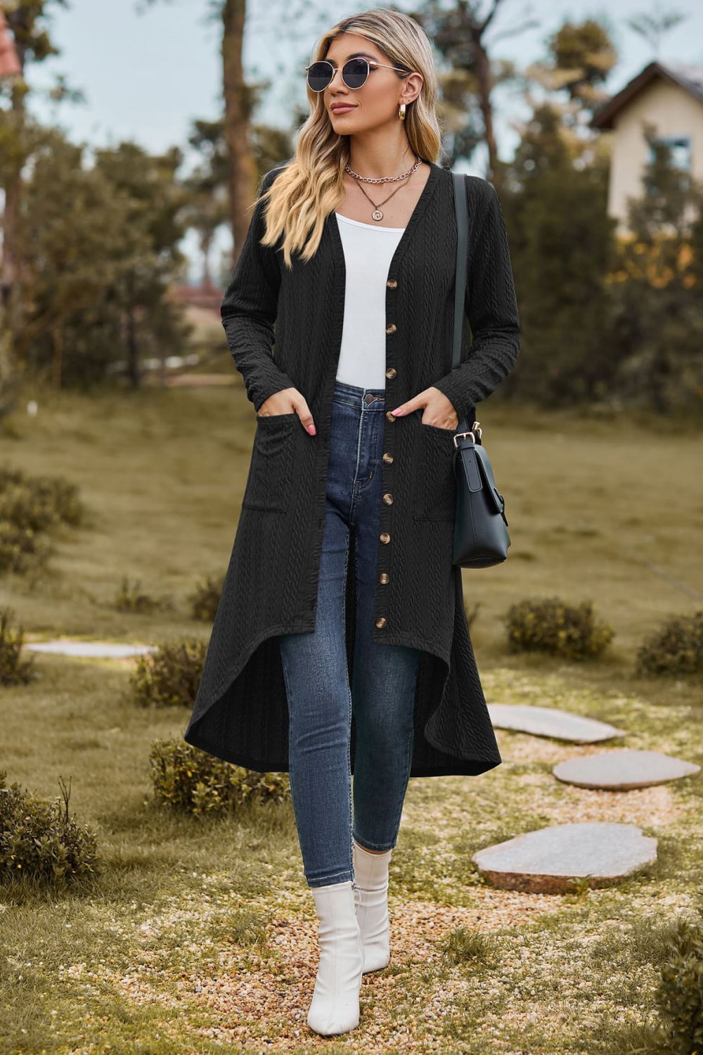 V-Neck Long Sleeve Cardigan with Pocket BLUE ZONE PLANET