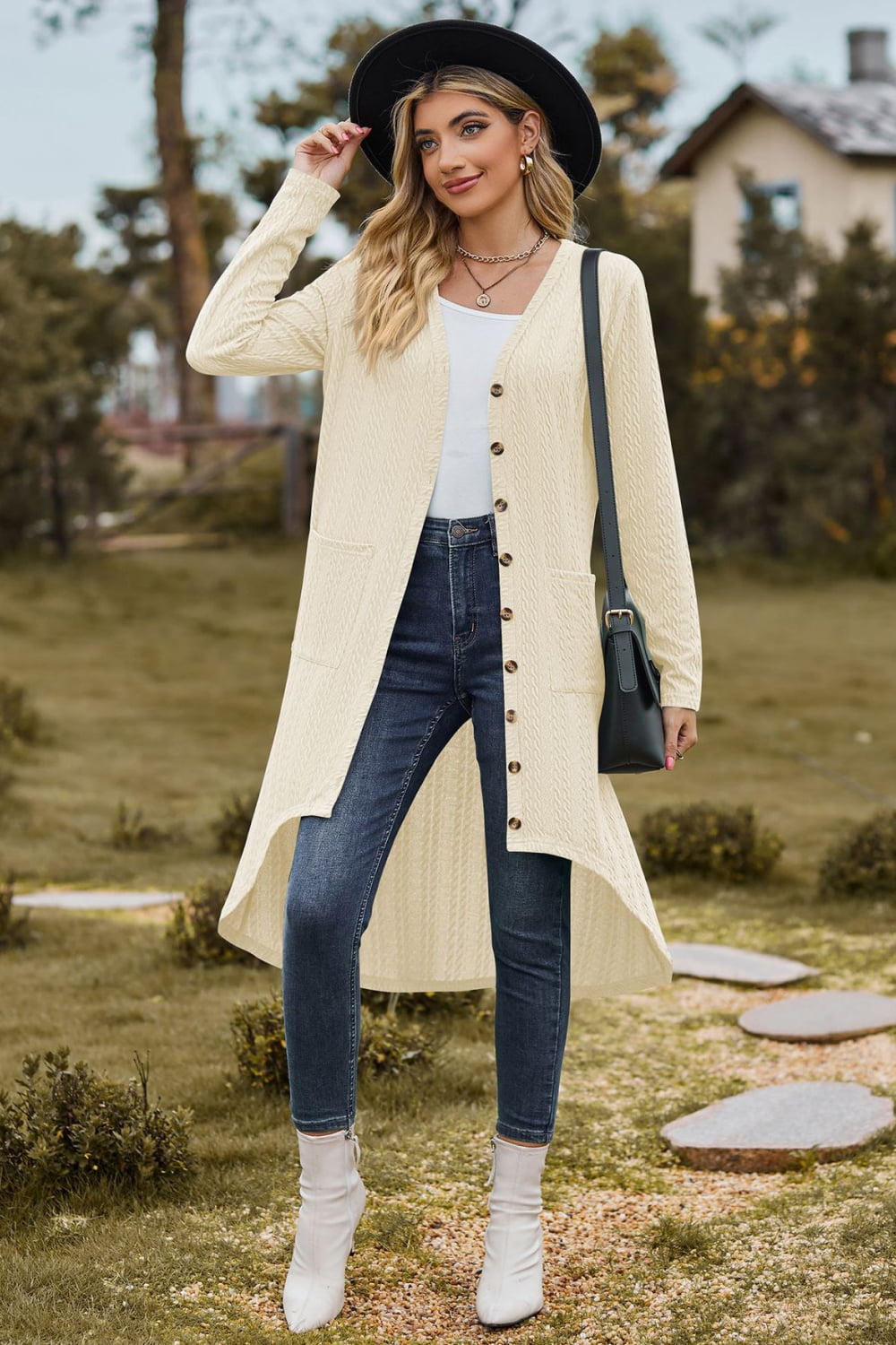 V-Neck Long Sleeve Cardigan with Pocket BLUE ZONE PLANET