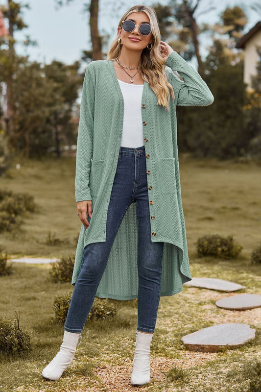 V-Neck Long Sleeve Cardigan with Pocket BLUE ZONE PLANET