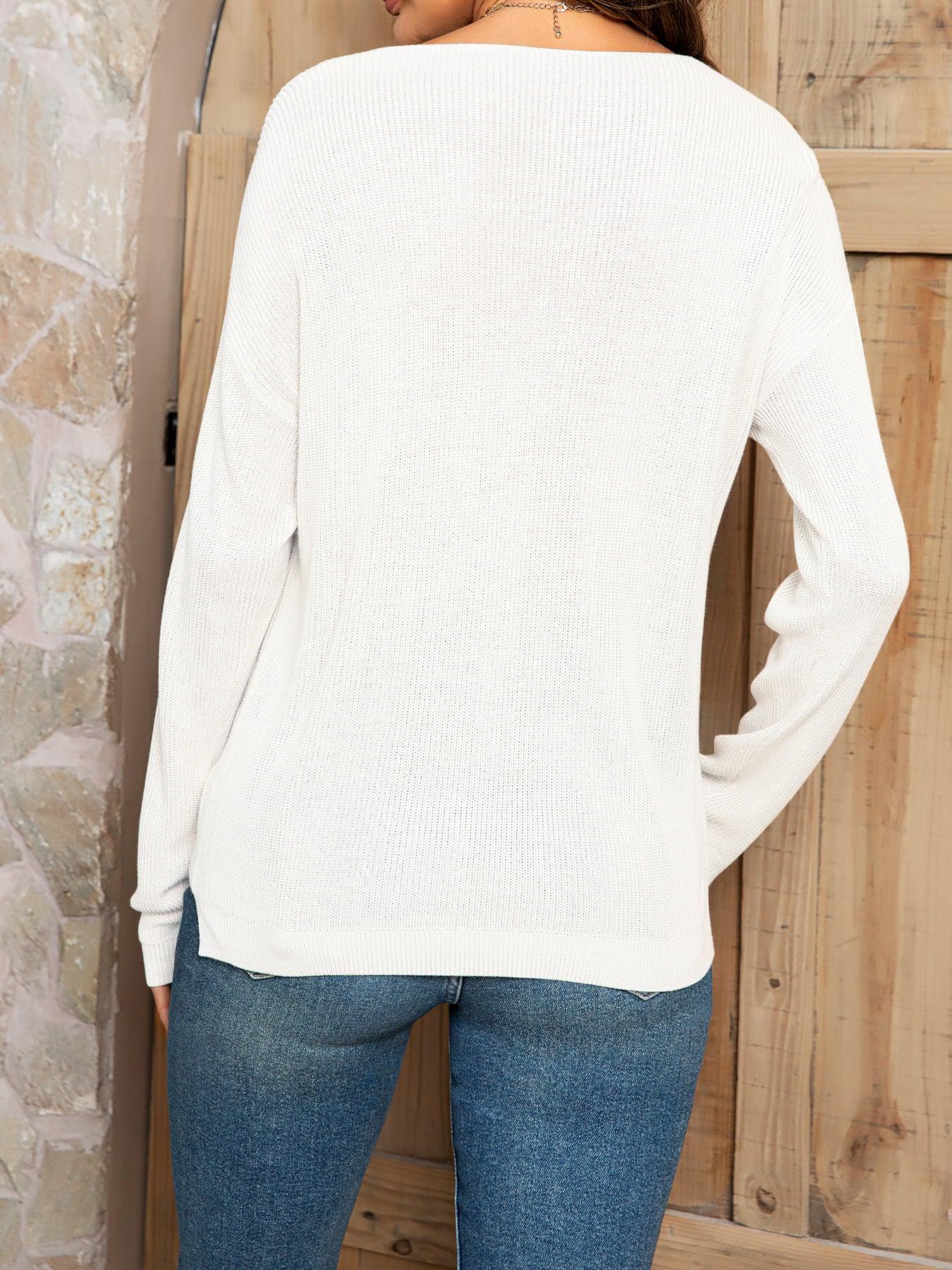 V-Neck Long Sleeve Knit Top with Pocket BLUE ZONE PLANET