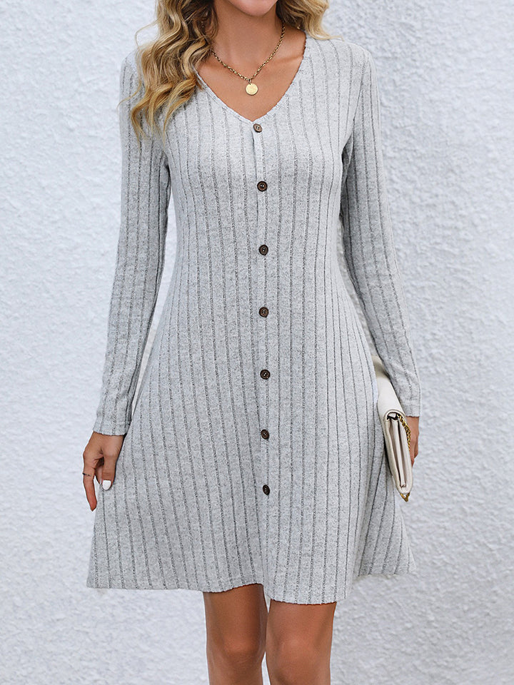 V-Neck Long Sleeve Mini Dress BLUE ZONE PLANET