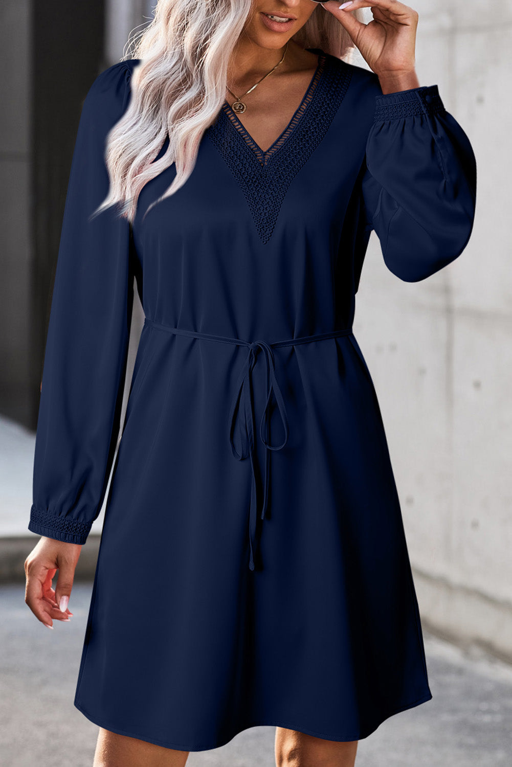 V-Neck Long Sleeve Mini Dress BLUE ZONE PLANET