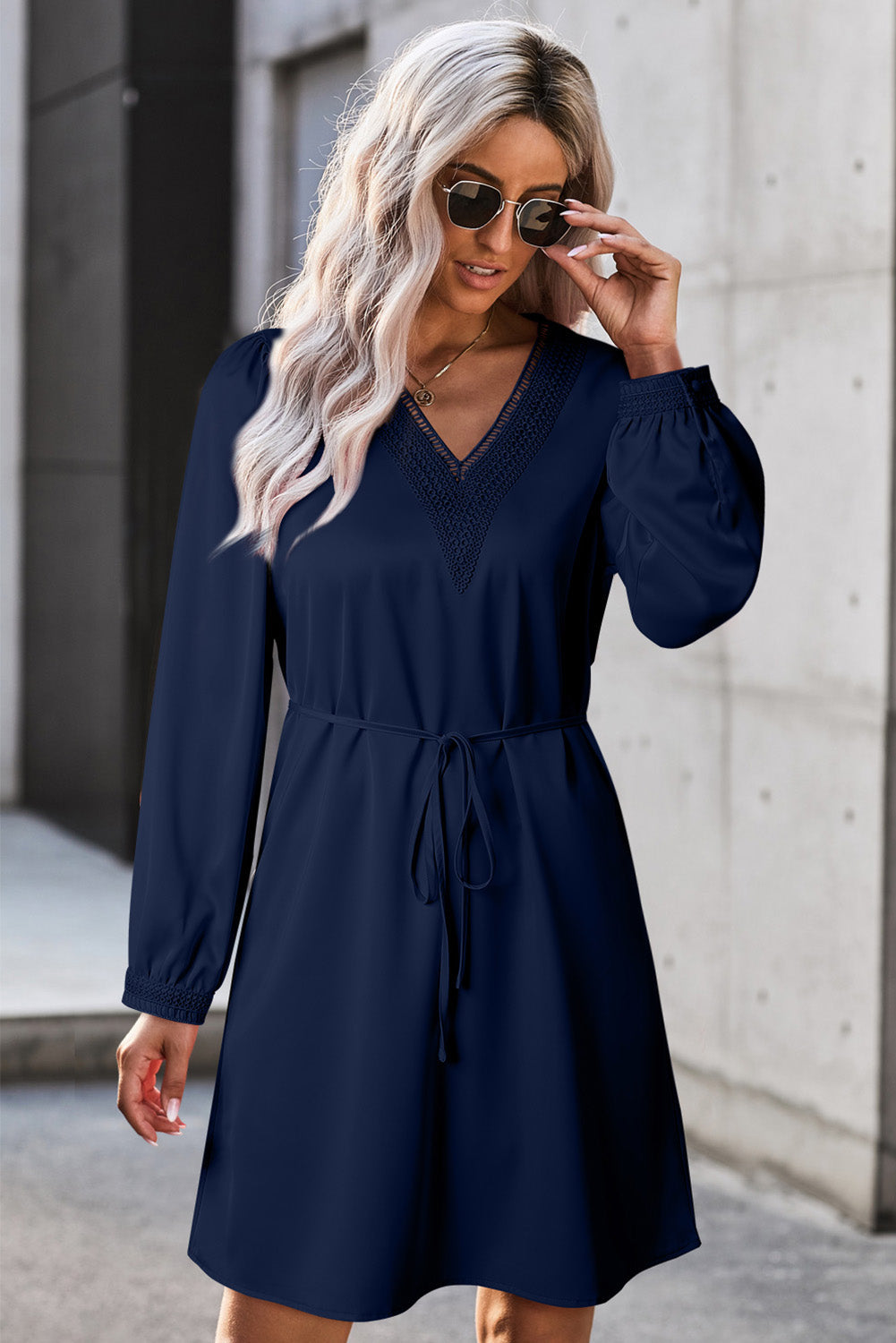 V-Neck Long Sleeve Mini Dress BLUE ZONE PLANET