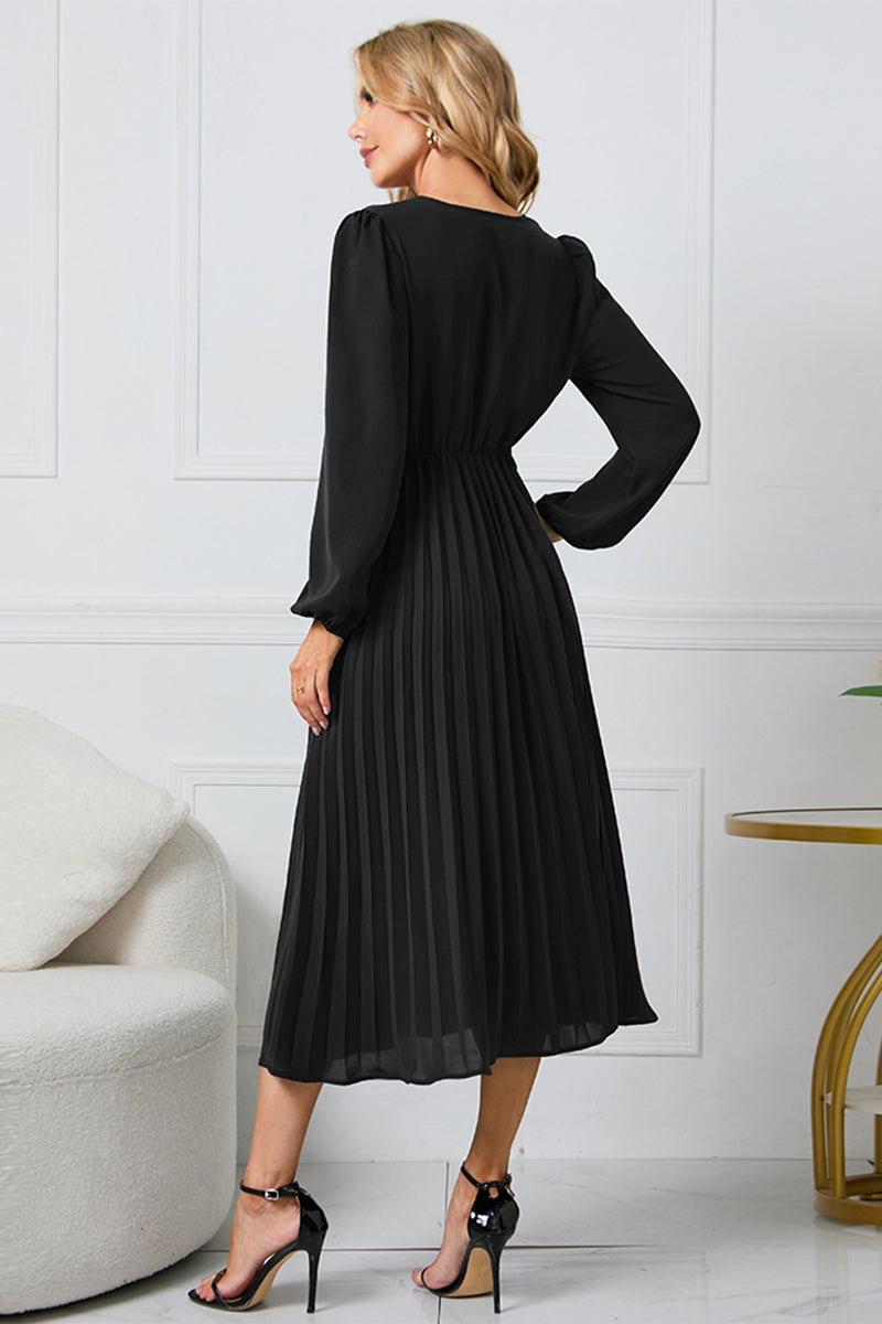 V-Neck Long Sleeve Tie Waist Midi Dress BLUE ZONE PLANET