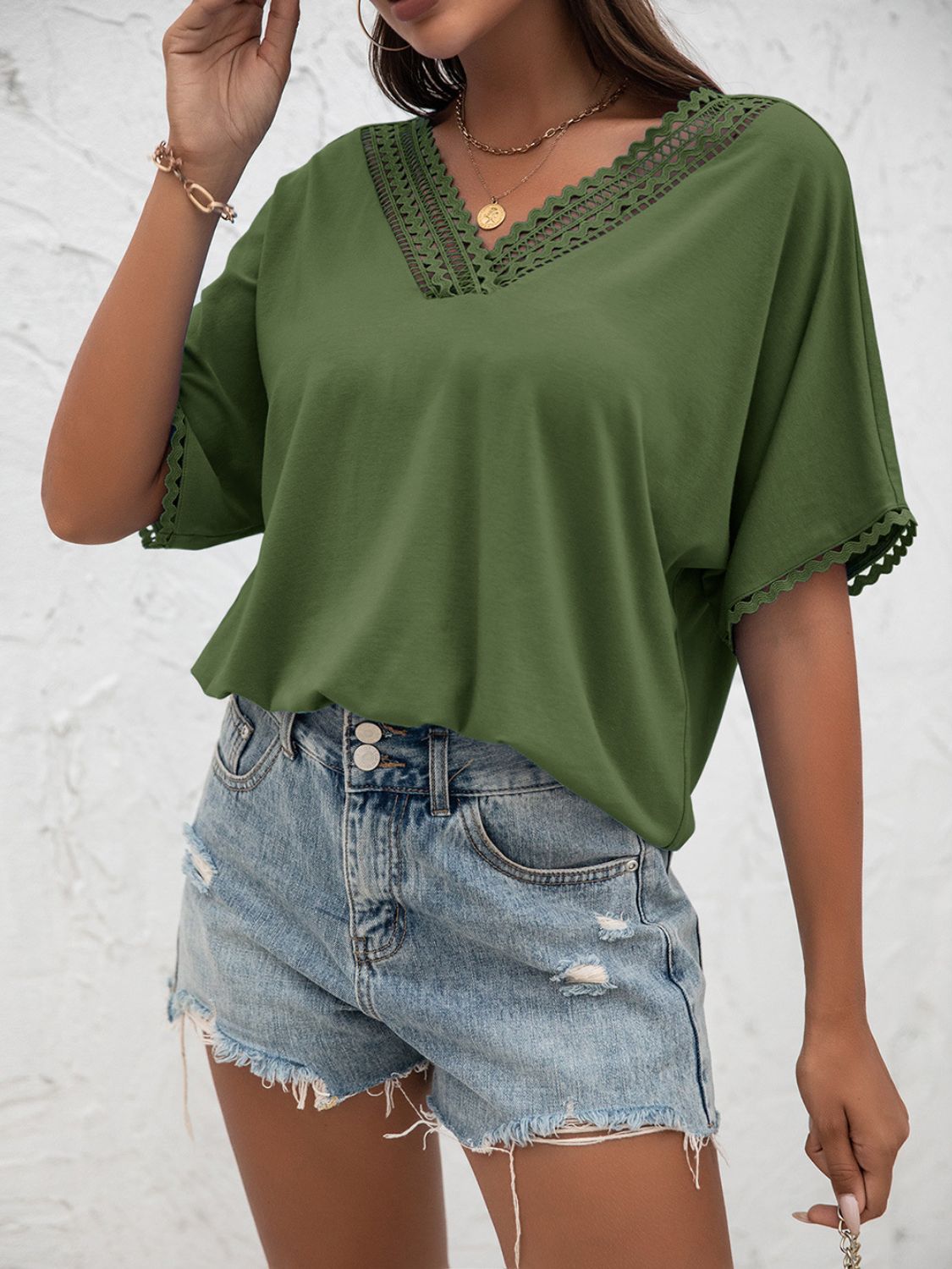 V-Neck Short Sleeve Blouse BLUE ZONE PLANET