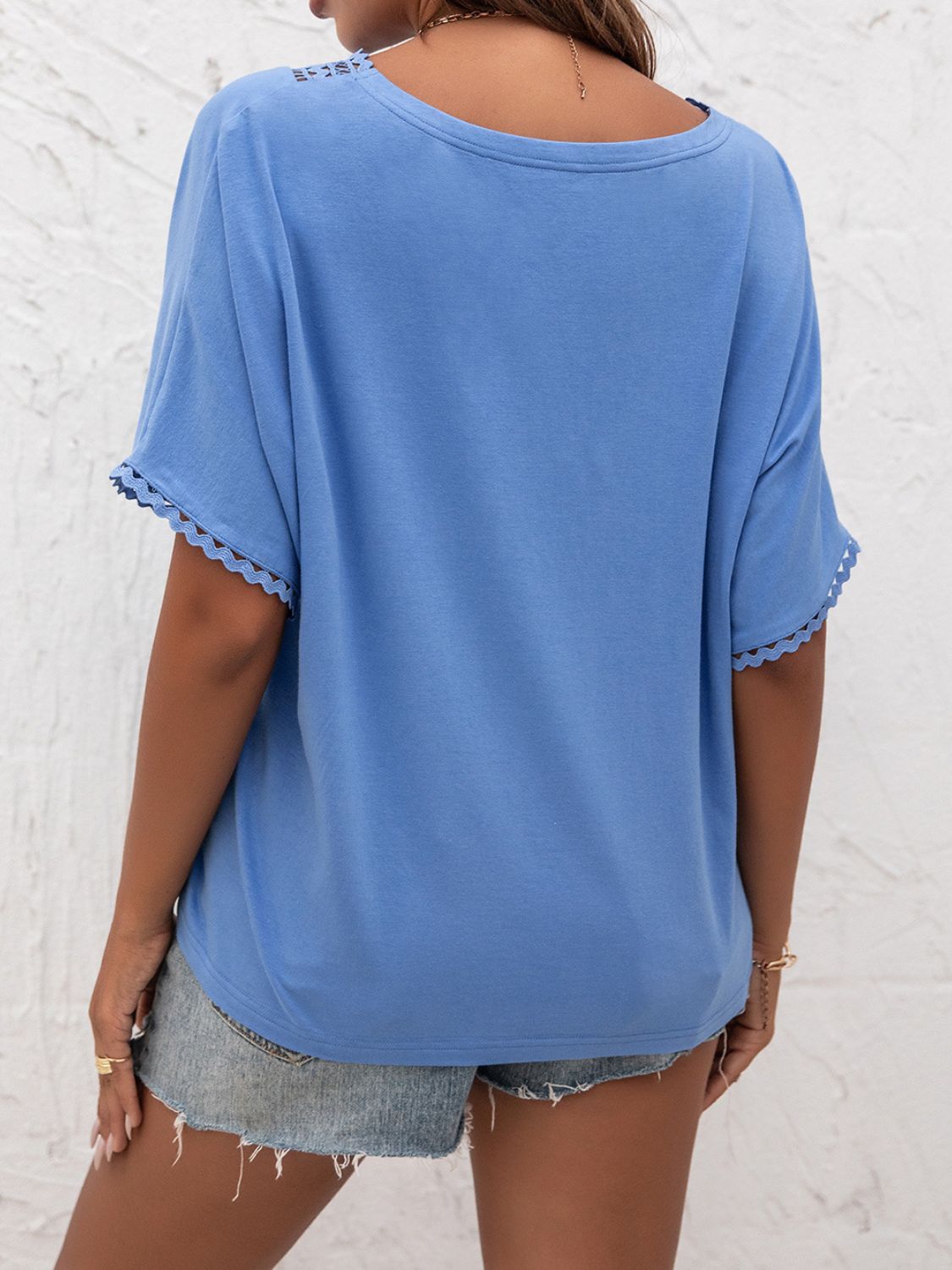 V-Neck Short Sleeve Blouse BLUE ZONE PLANET