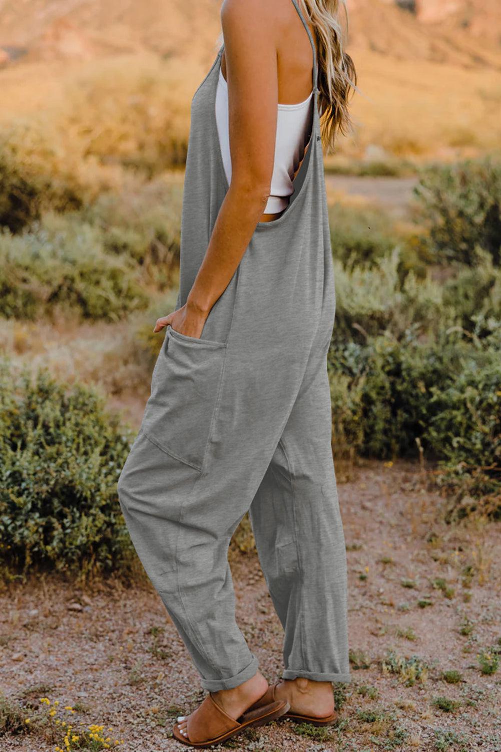 V-Neck Sleeveless Jumpsuit with Pocket BLUE ZONE PLANET