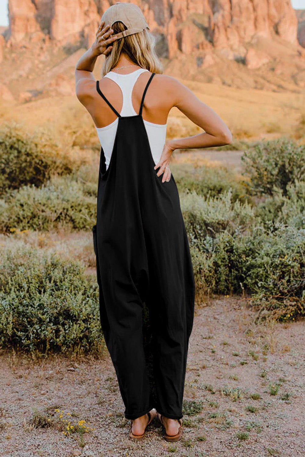 V-Neck Sleeveless Jumpsuit with Pocket BLUE ZONE PLANET