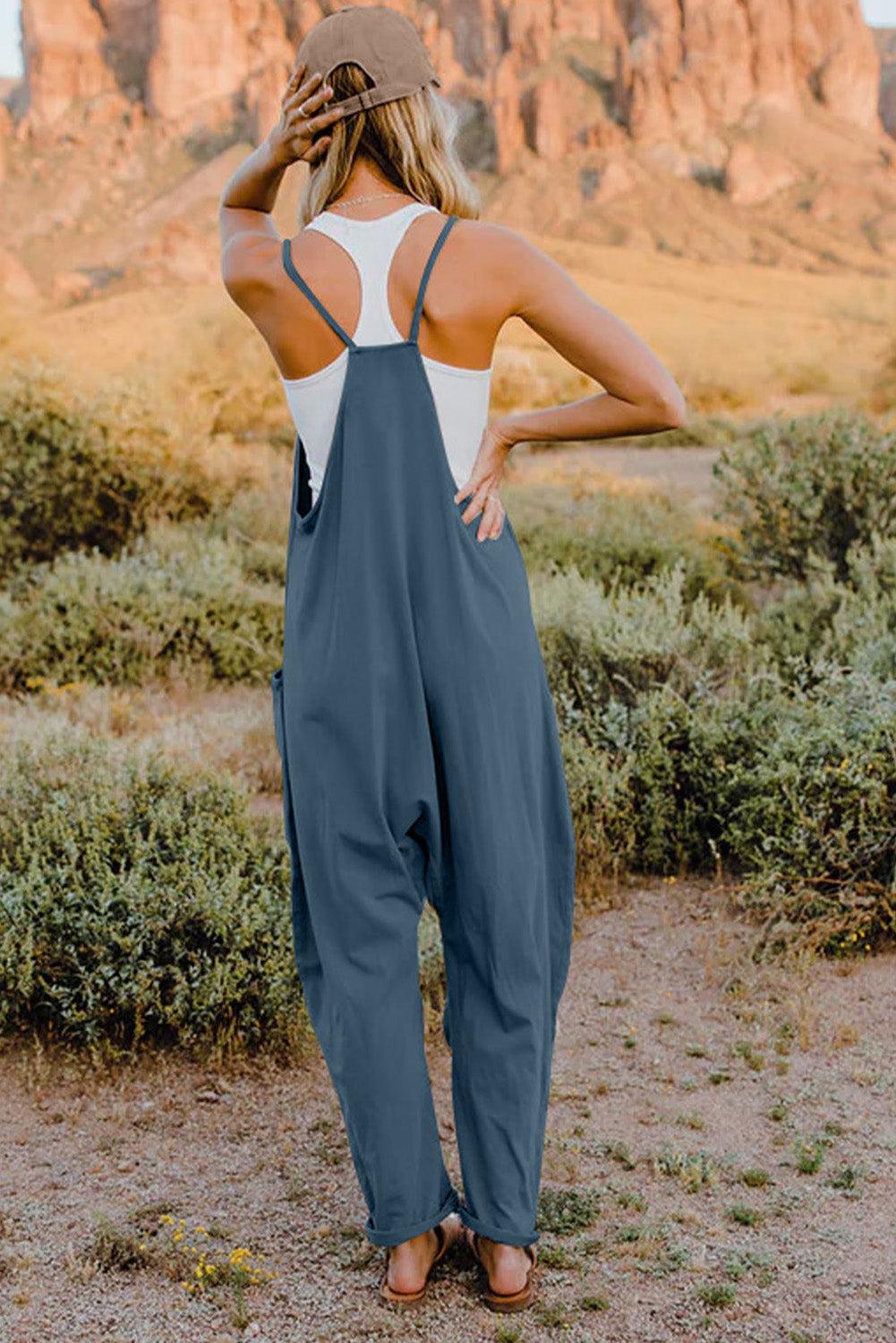 V-Neck Sleeveless Jumpsuit with Pocket BLUE ZONE PLANET