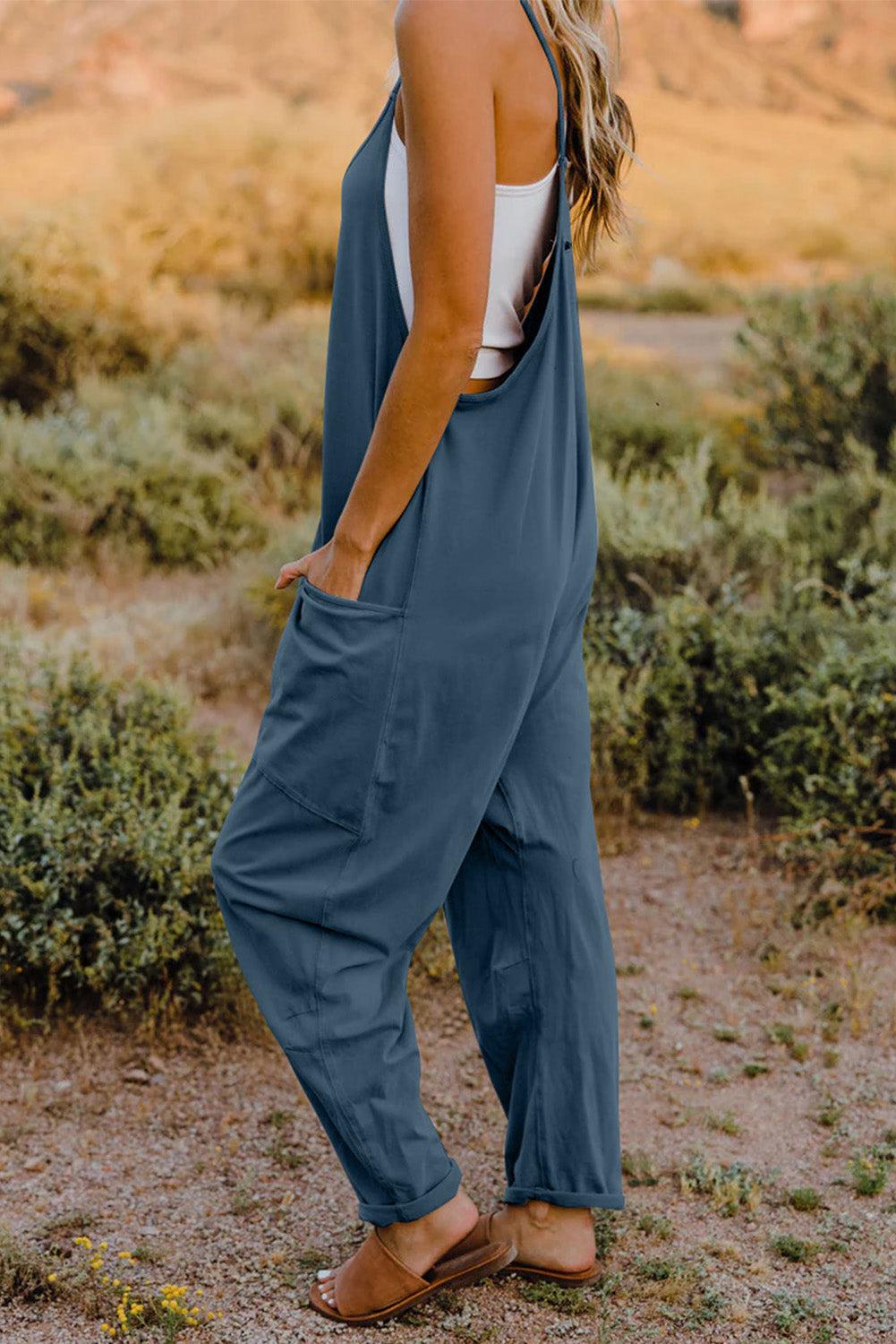 V-Neck Sleeveless Jumpsuit with Pocket BLUE ZONE PLANET