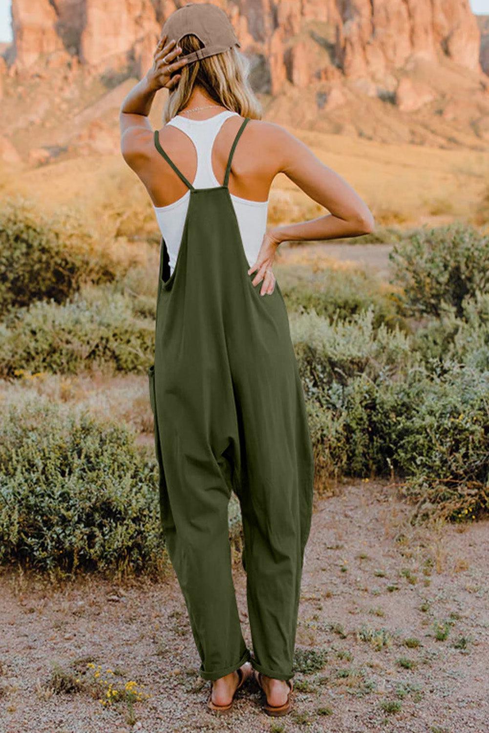 V-Neck Sleeveless Jumpsuit with Pocket BLUE ZONE PLANET