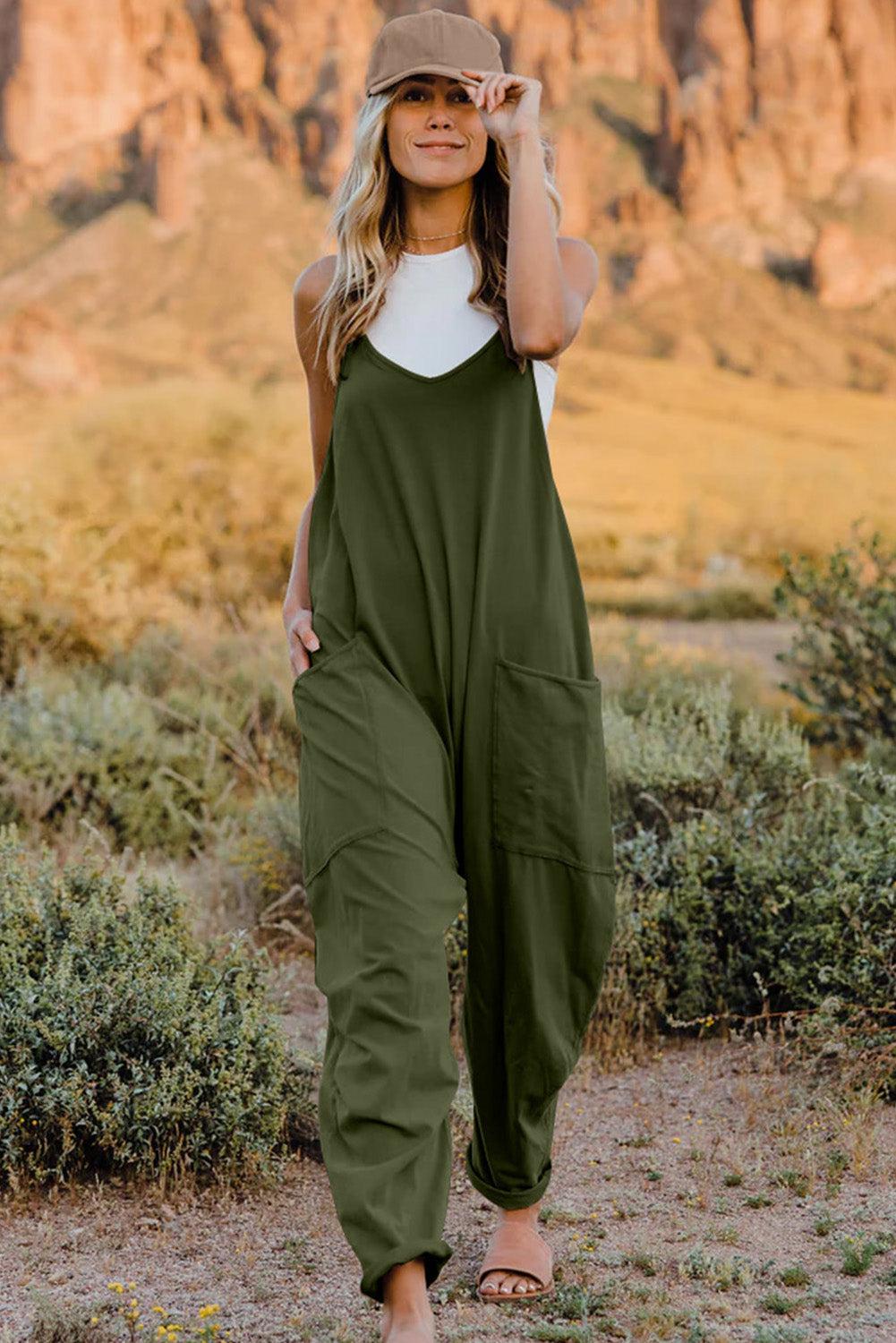 V-Neck Sleeveless Jumpsuit with Pocket BLUE ZONE PLANET