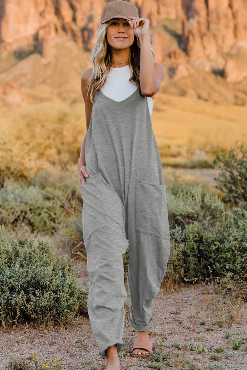 V-Neck Sleeveless Jumpsuit with Pocket BLUE ZONE PLANET