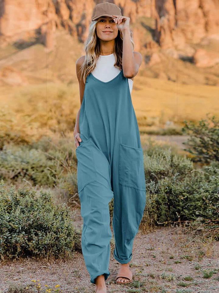 V-Neck Sleeveless Jumpsuit with Pocket BLUE ZONE PLANET