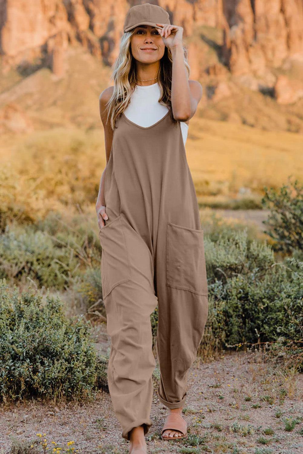 V-Neck Sleeveless Jumpsuit with Pocket BLUE ZONE PLANET