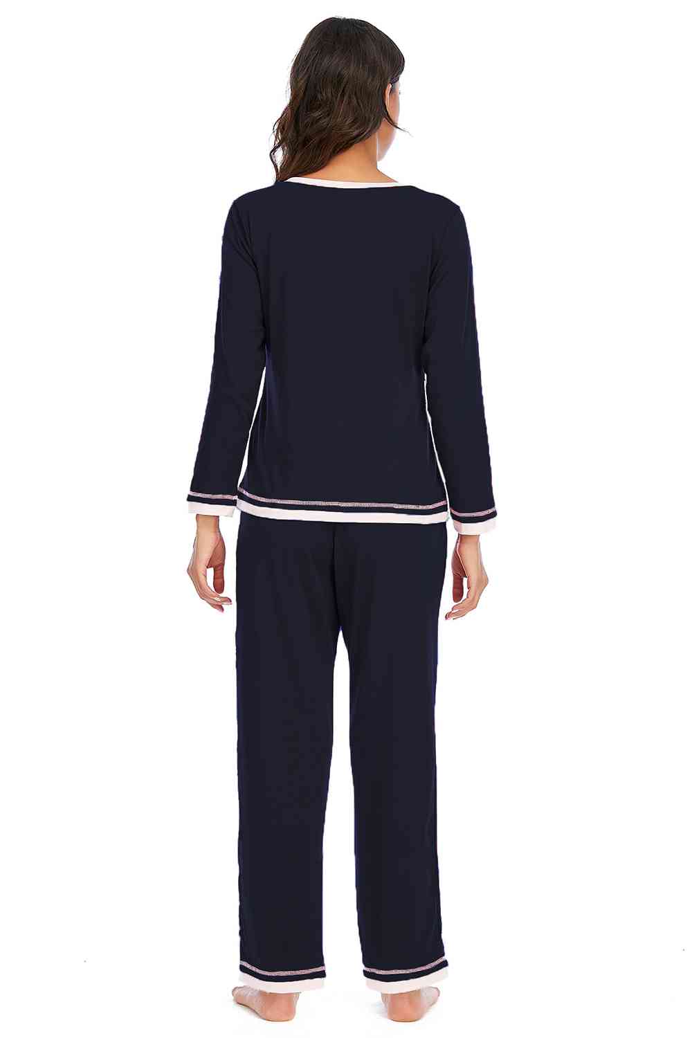 V-Neck Top and Pants Lounge Set BLUE ZONE PLANET