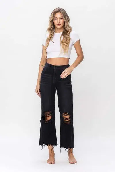 Vervet by Flying Monkey Vintage Ultra High Waist Distressed Crop Flare Jeans BLUE ZONE PLANET