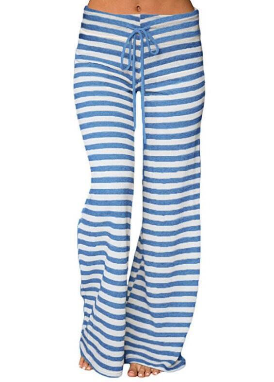 Fashion Versatile Comfortable Seasonal Women'S Striped Trousers BLUE ZONE PLANET