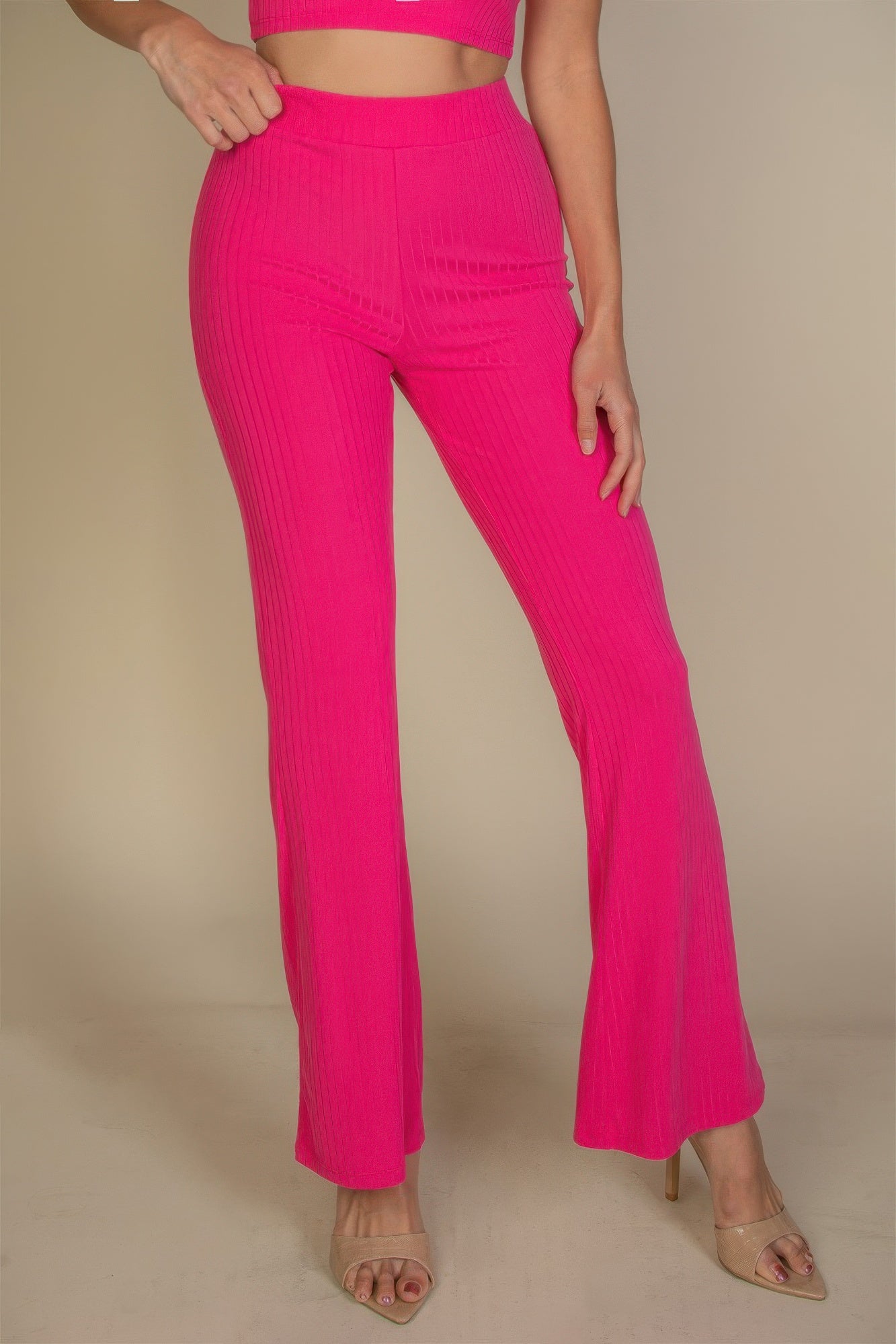 Ribbed Mock Neck Crop Tank Top & Bootcut Pants Set-[Adult]-[Female]-2022 Online Blue Zone Planet