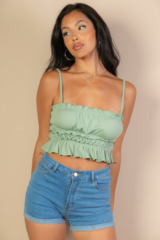 Tiered Shirred Body Crop Top-[Adult]-[Female]-2022 Online Blue Zone Planet
