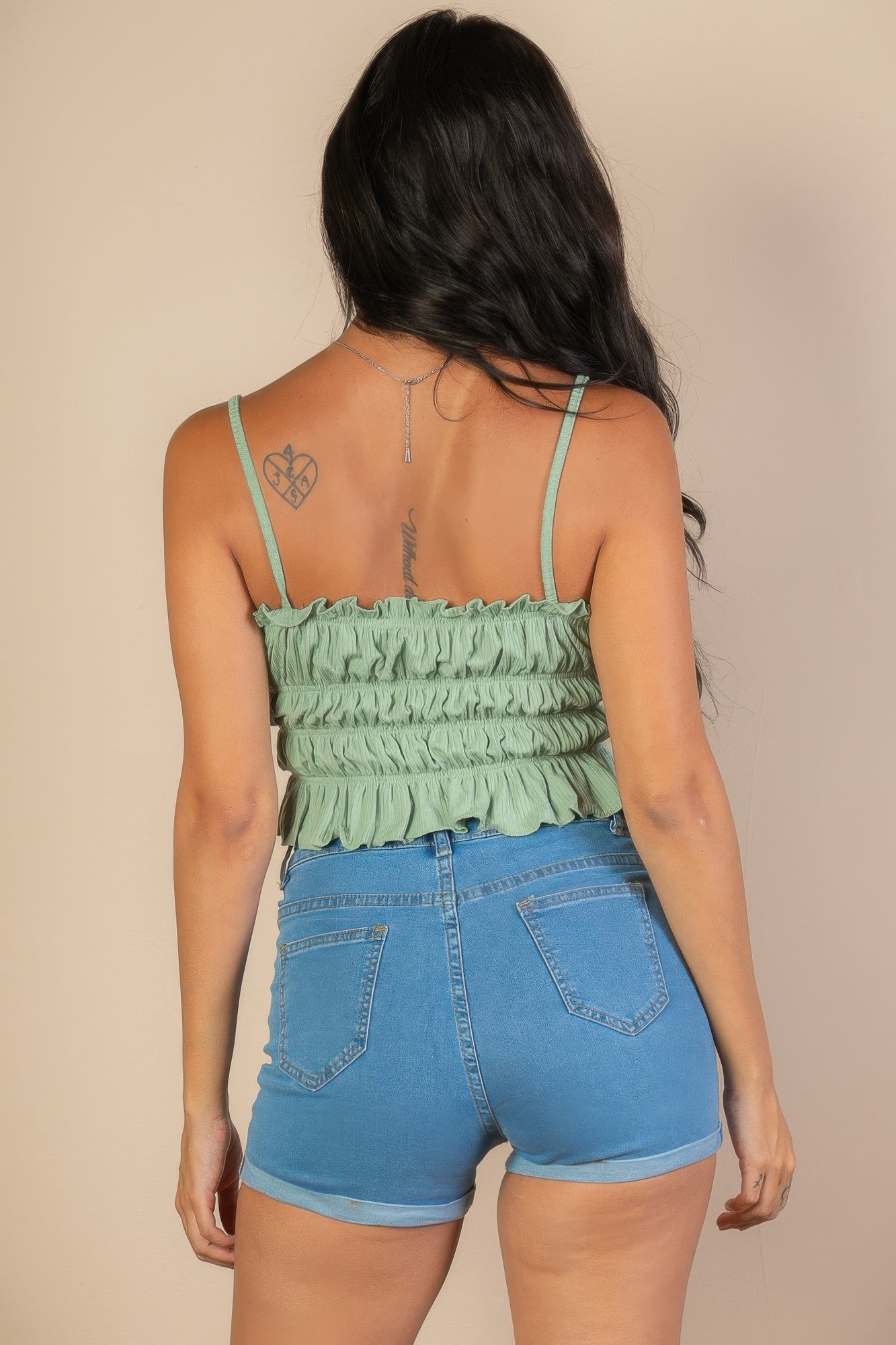 Tiered Shirred Body Crop Top-[Adult]-[Female]-Green Bay-S-2022 Online Blue Zone Planet