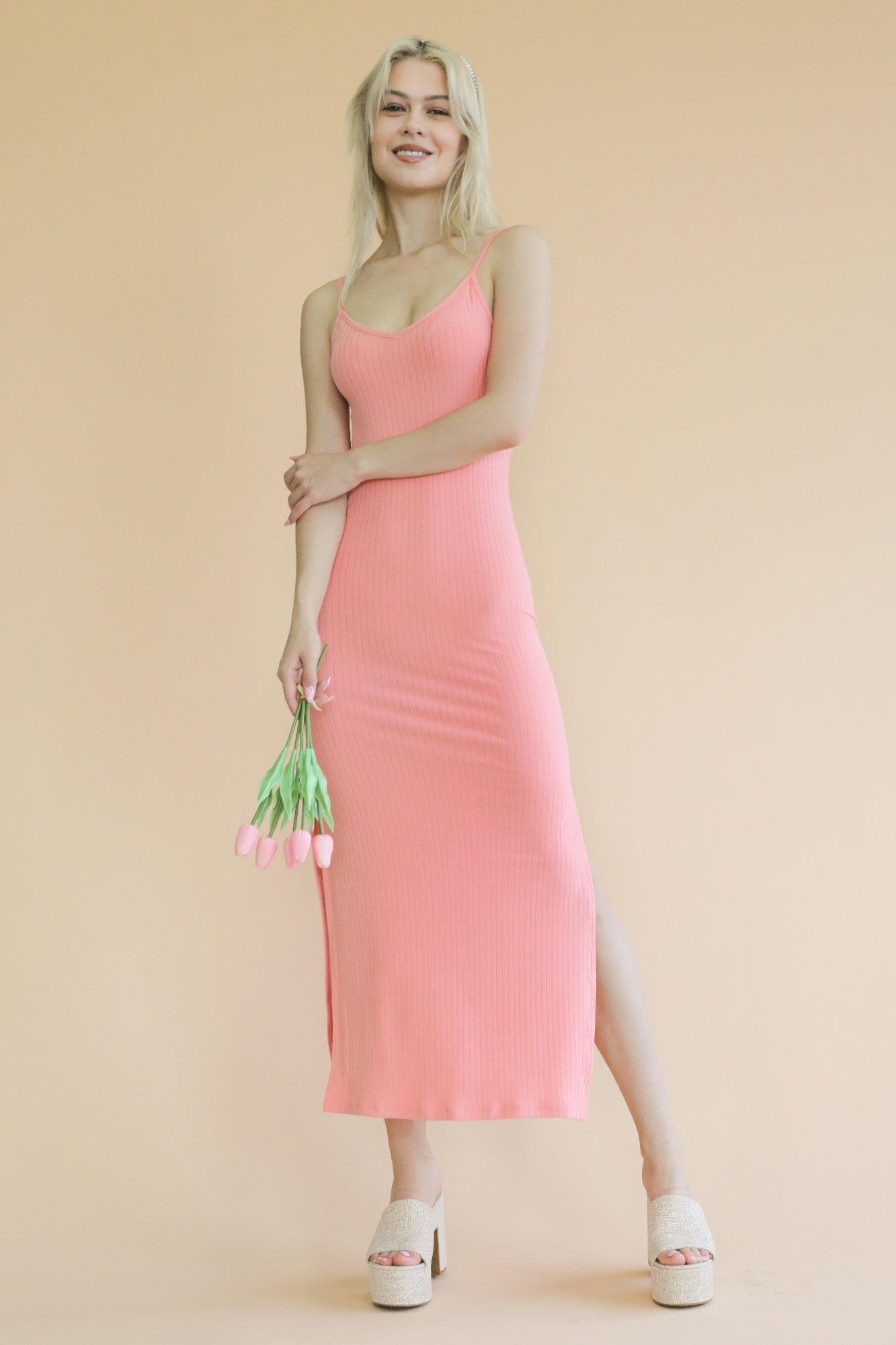 fitted rib knit midi cami dress Fitted Rib-Knit Midi Cami Dress