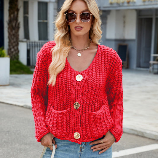 Chic Cozy Knit Button-Up Cardigan-TOPS / DRESSES-[Adult]-[Female]-Red-S-2022 Online Blue Zone Planet