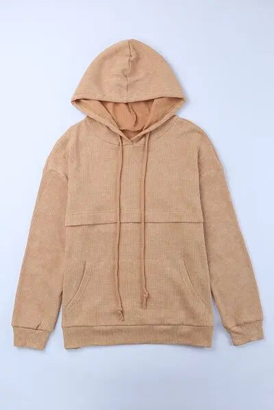 Waffle-Knit Drawstring Kangaroo Pocket Hoodie BLUE ZONE PLANET