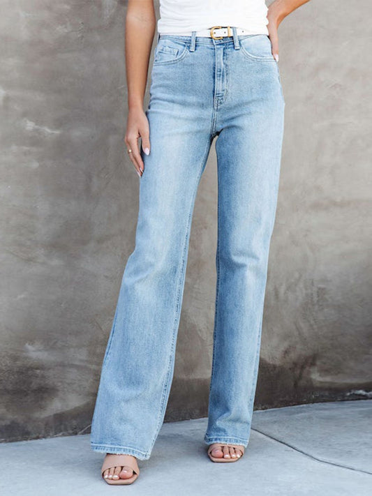 Washed Straight Leg Jeans BLUE ZONE PLANET