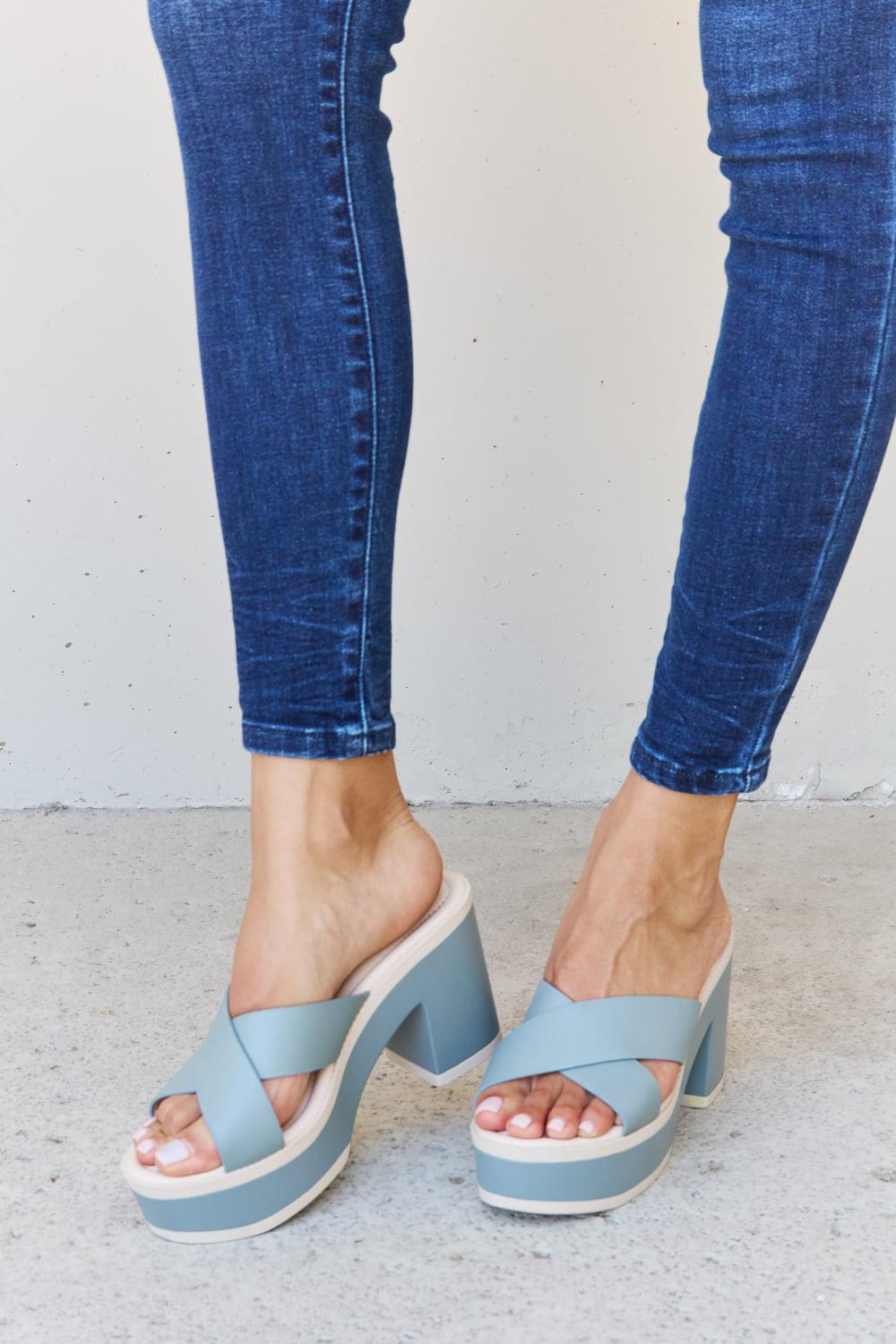 Lib 8 Inch Super Heels Peep Toe Ankle Strap Suede Platform Sandals - Blue  in Sexy Heels & Platforms - $74.79