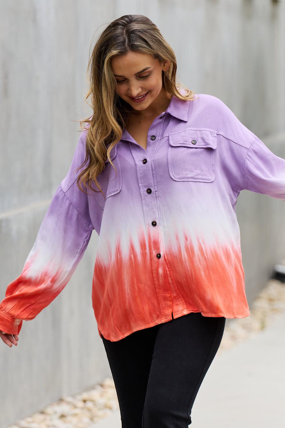 White Birch Relaxed Fit Tie-Dye Button Down Top-TOPS / DRESSES-[Adult]-[Female]-2022 Online Blue Zone Planet