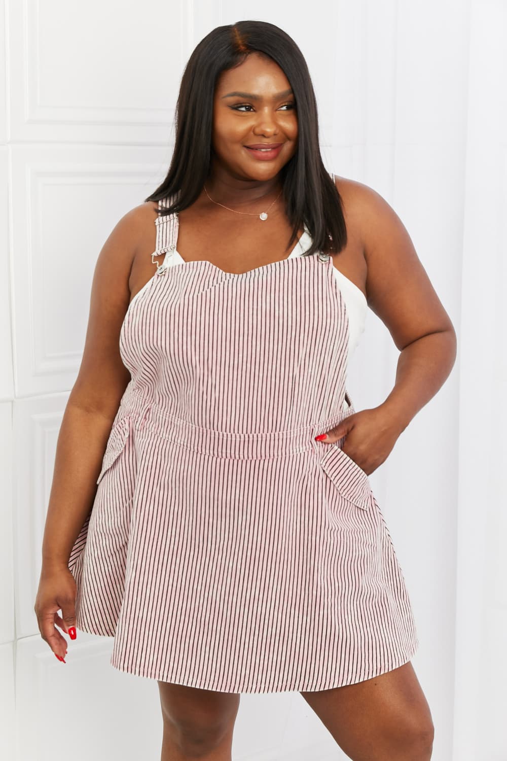 White Birch To The Park Full Size Overall Dress in Pink-BOTTOMS SIZES SMALL MEDIUM LARGE-[Adult]-[Female]-2022 Online Blue Zone Planet