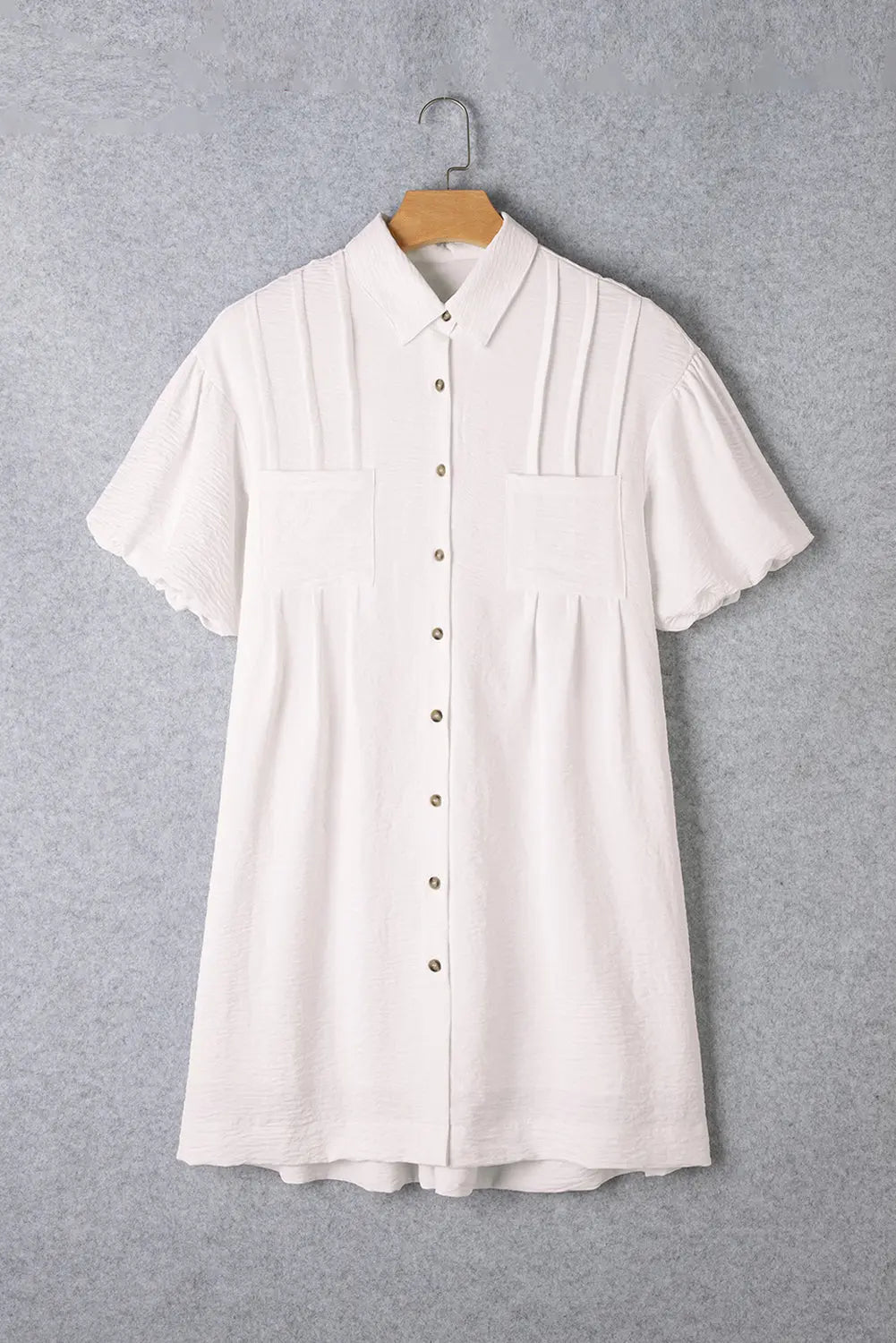 White Half Puff Sleeve Buttoned Shirt Mini Dress Blue Zone Planet