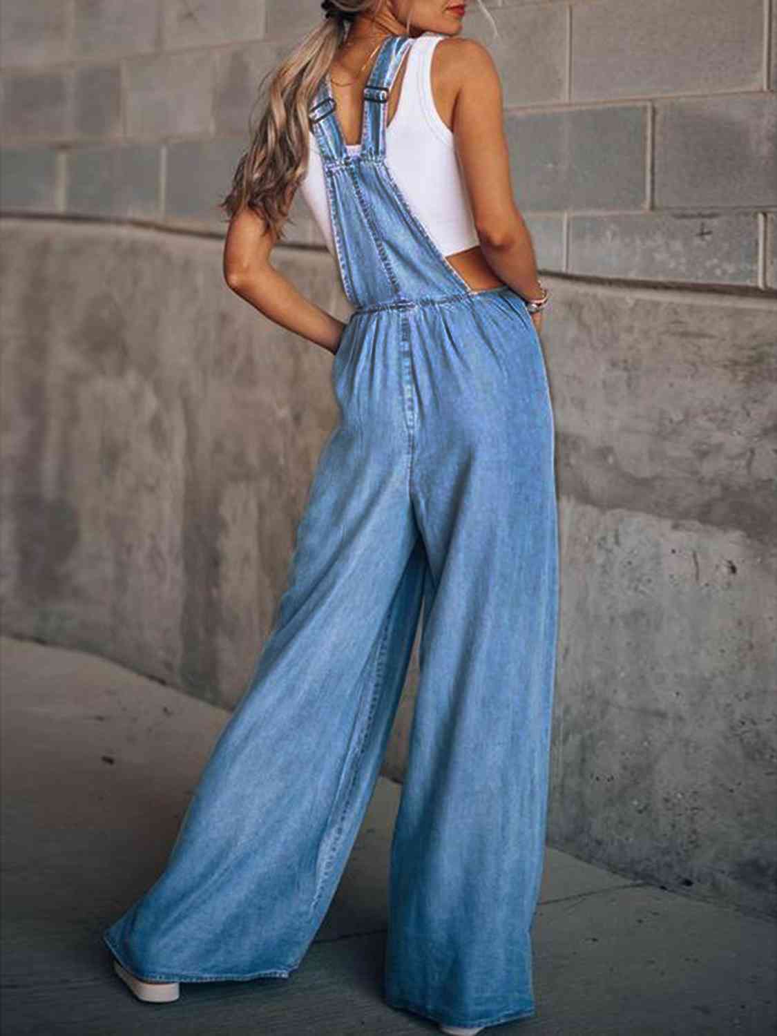 Wide Leg Denim Overalls BLUE ZONE PLANET