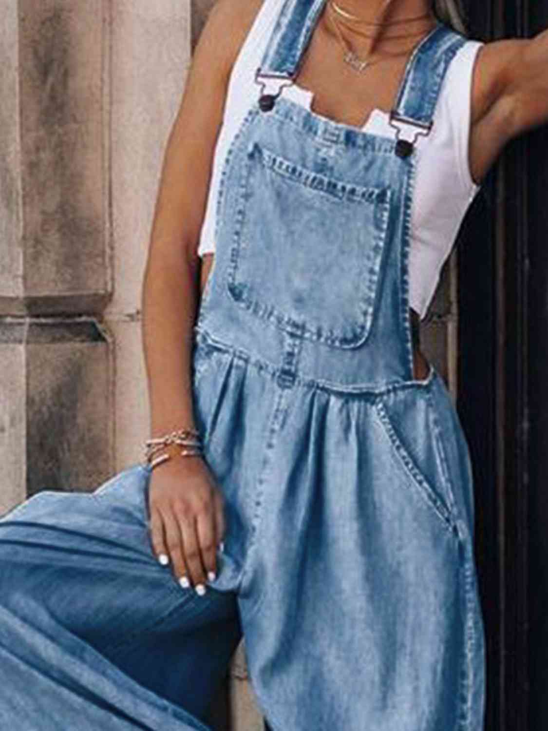 Wide Leg Denim Overalls BLUE ZONE PLANET