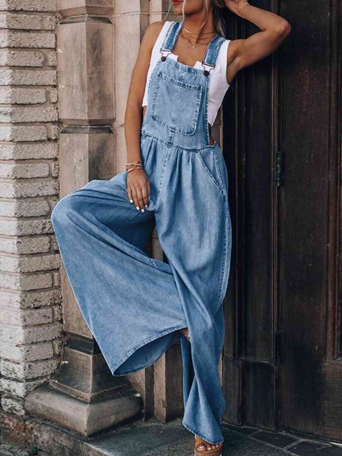 Wide Leg Denim Overalls BLUE ZONE PLANET