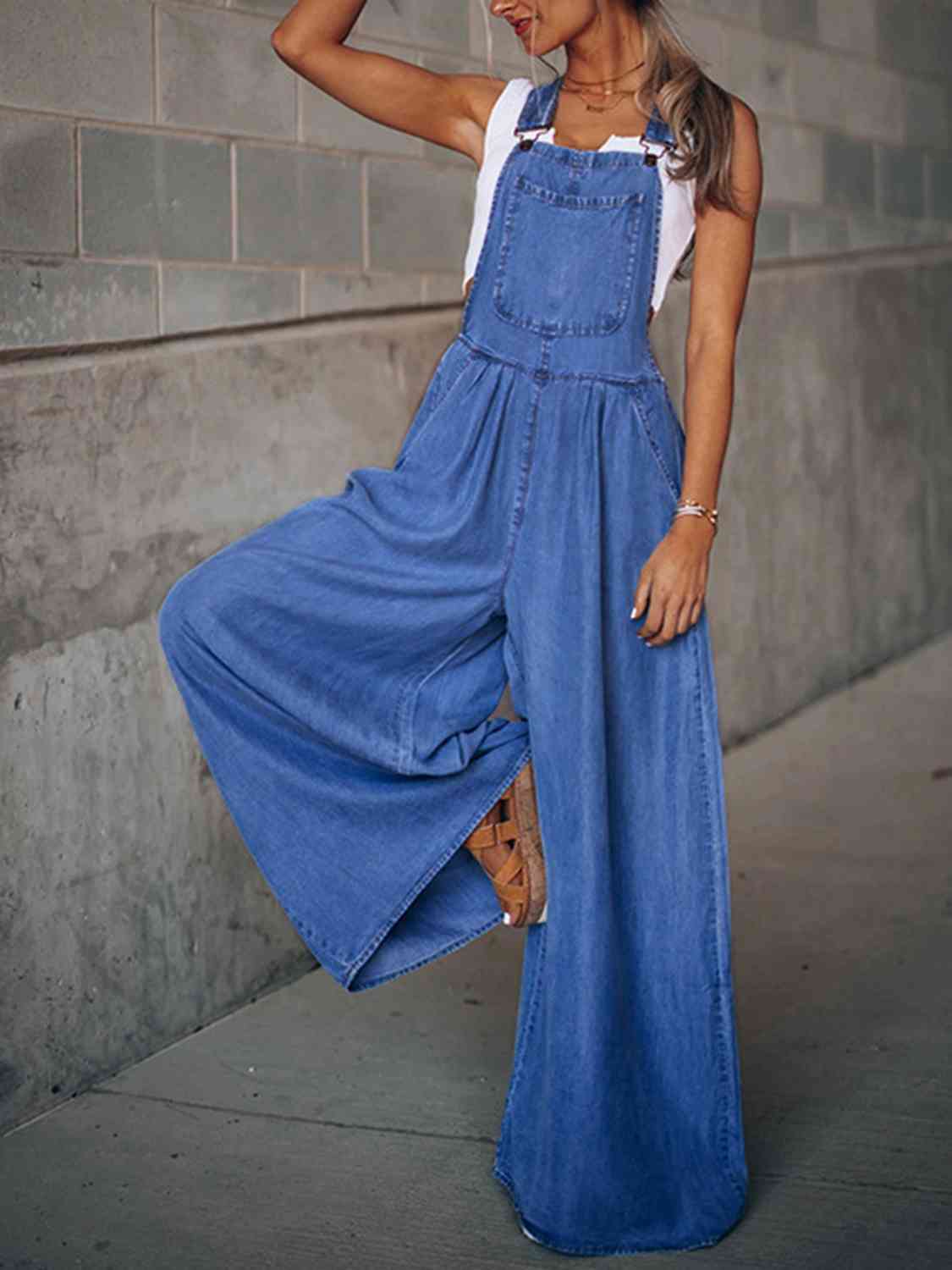 Wide Leg Denim Overalls BLUE ZONE PLANET