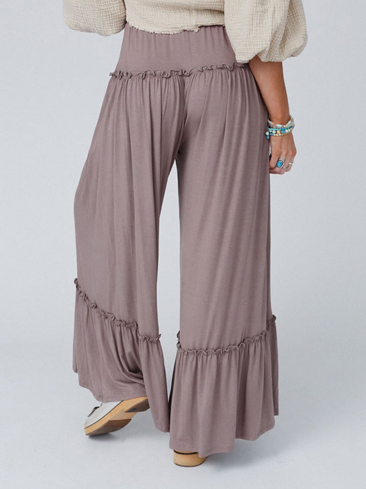 Wide Leg Ruffle Trim Pants BLUE ZONE PLANET