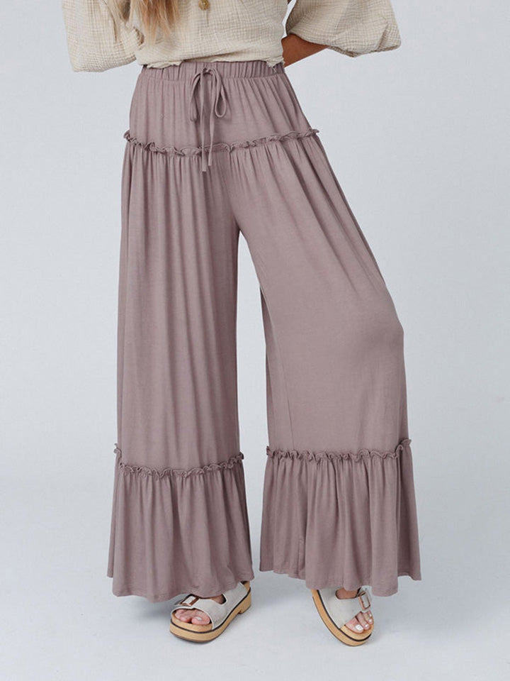 Wide Leg Ruffle Trim Pants BLUE ZONE PLANET