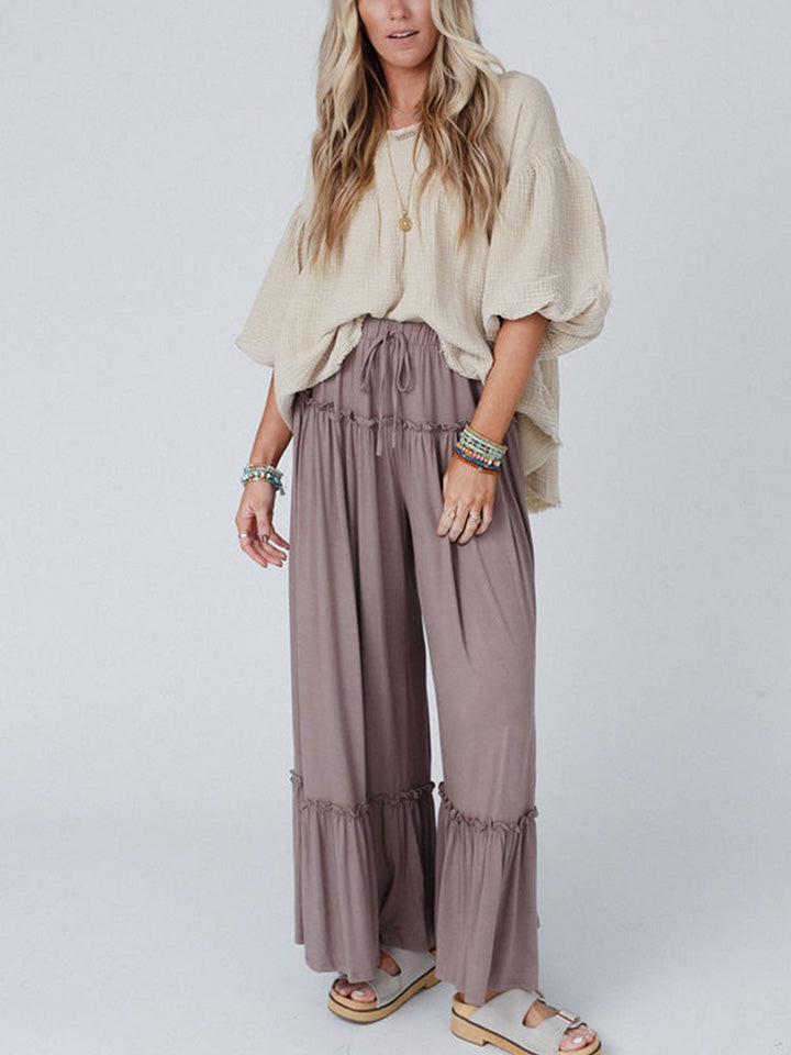 Wide Leg Ruffle Trim Pants BLUE ZONE PLANET