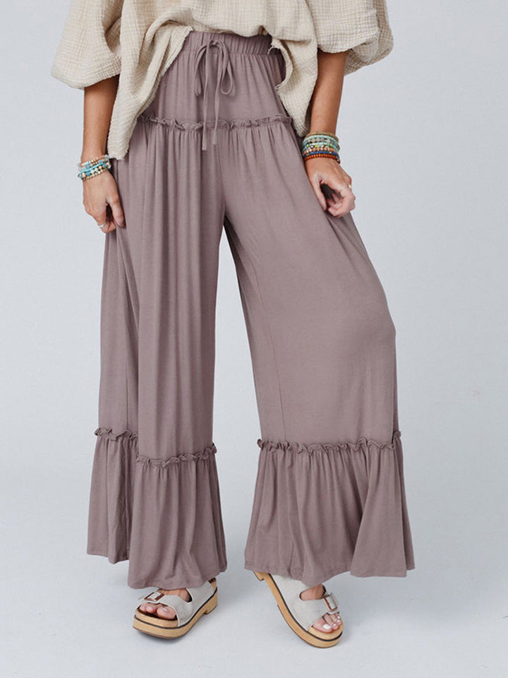 Wide Leg Ruffle Trim Pants BLUE ZONE PLANET