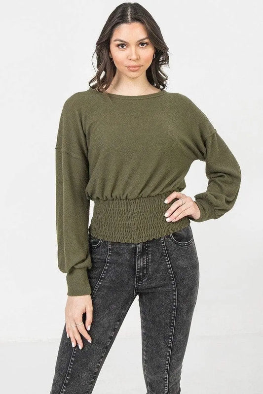 Wide Neckline Knit Top Blue Zone Planet