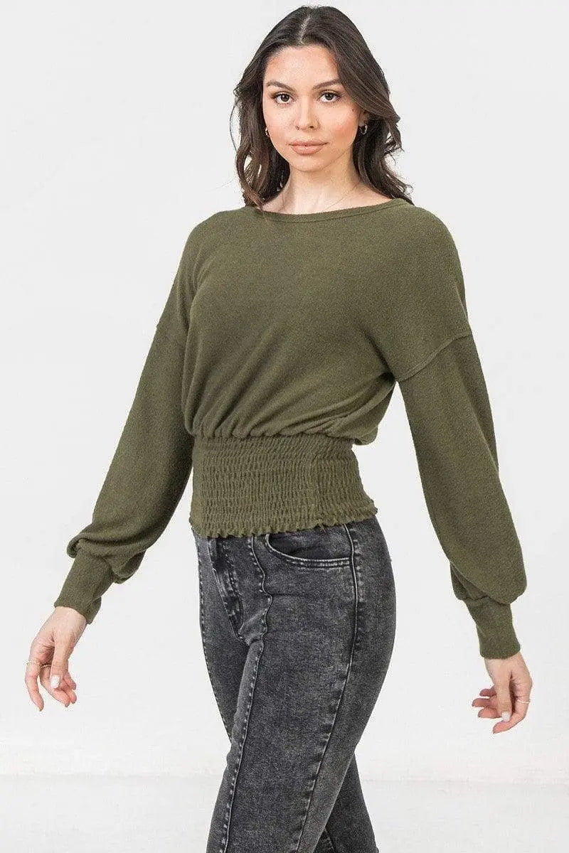 Wide Neckline Knit Top Blue Zone Planet