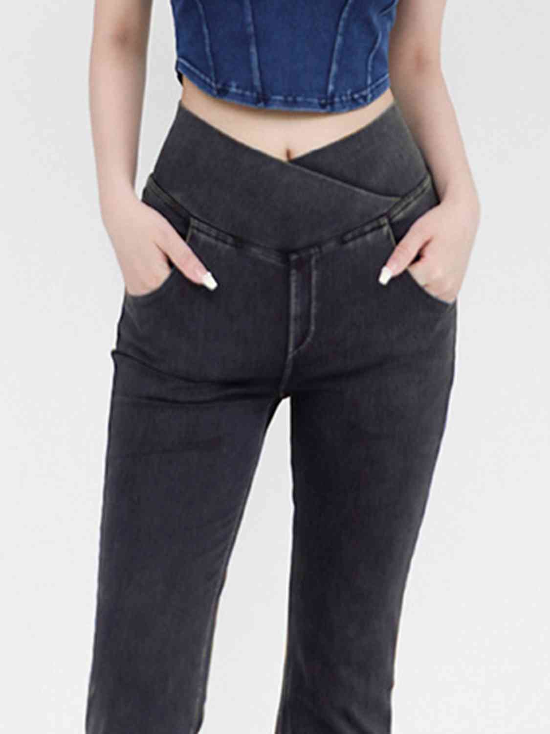 Wide Waistband Bootcut Jeans with Pockets BLUE ZONE PLANET